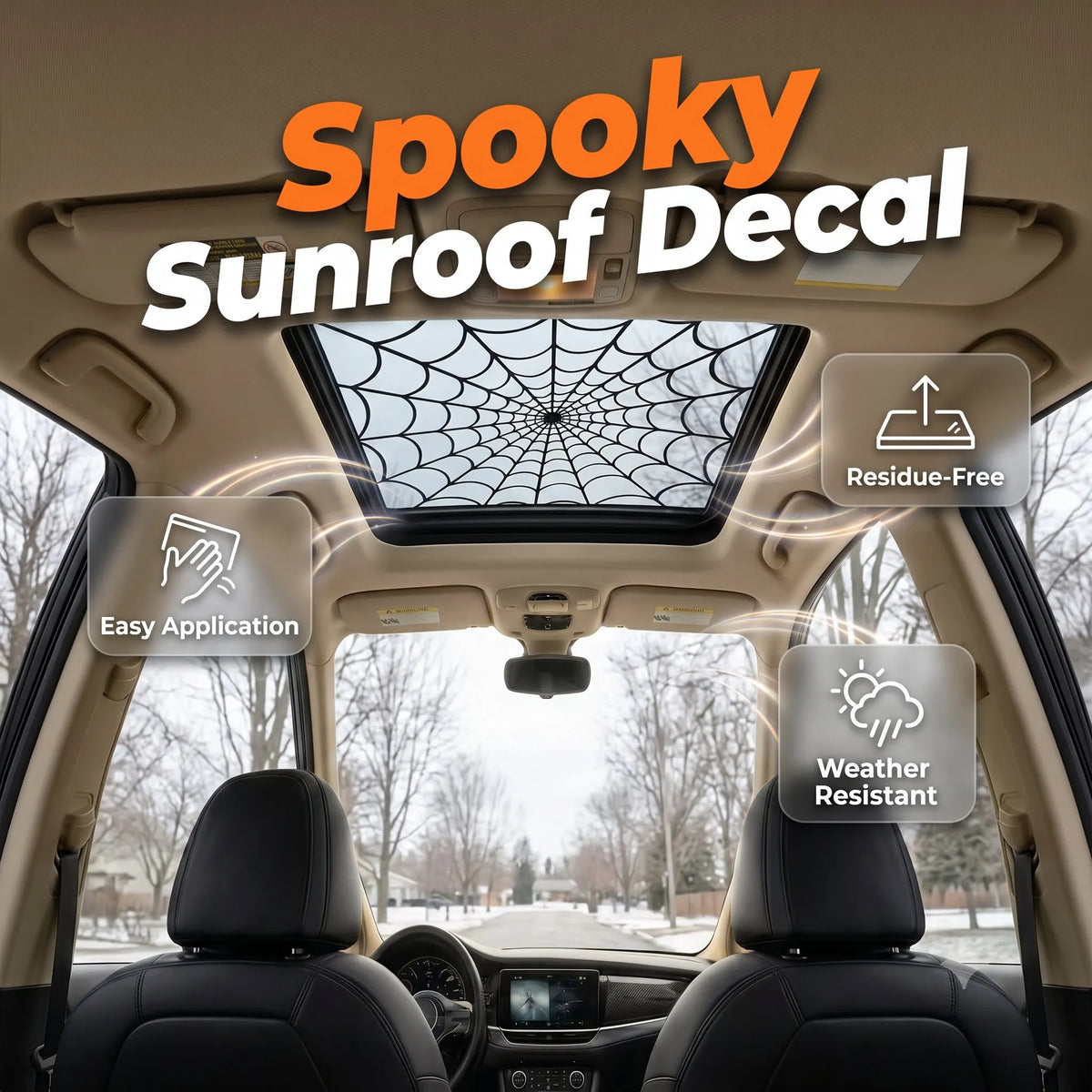 🎉HOT SALE🔥🕸🦇 Halloween Sunroof Decal – Gothic Spiderweb & Bat Window Film