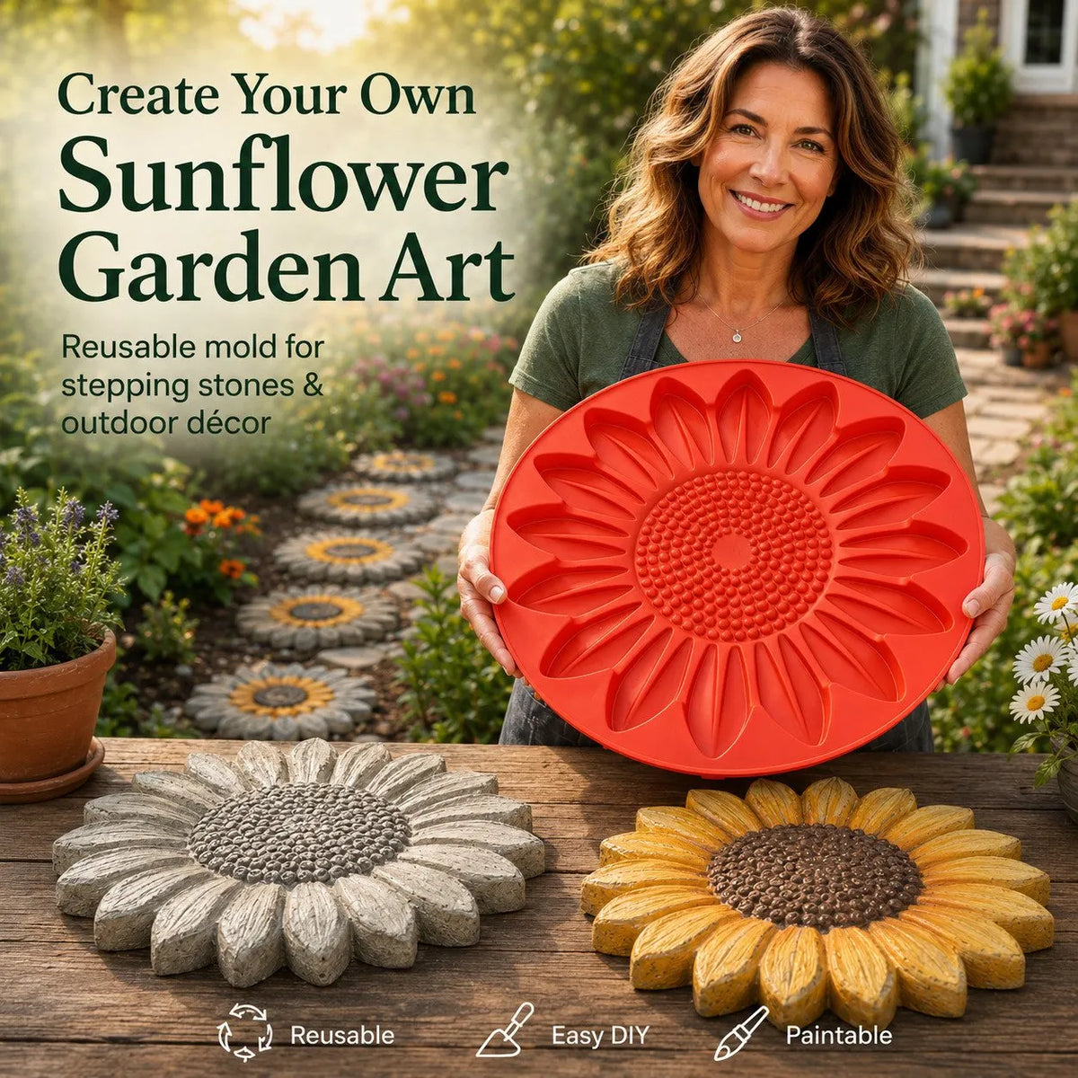 🔥HOT SALE🔥💥 LAST DAY 49% OFF - 🌻 Reusable Sunflower Stepping Stone Mold (📦Buy 2 Free Shipping)