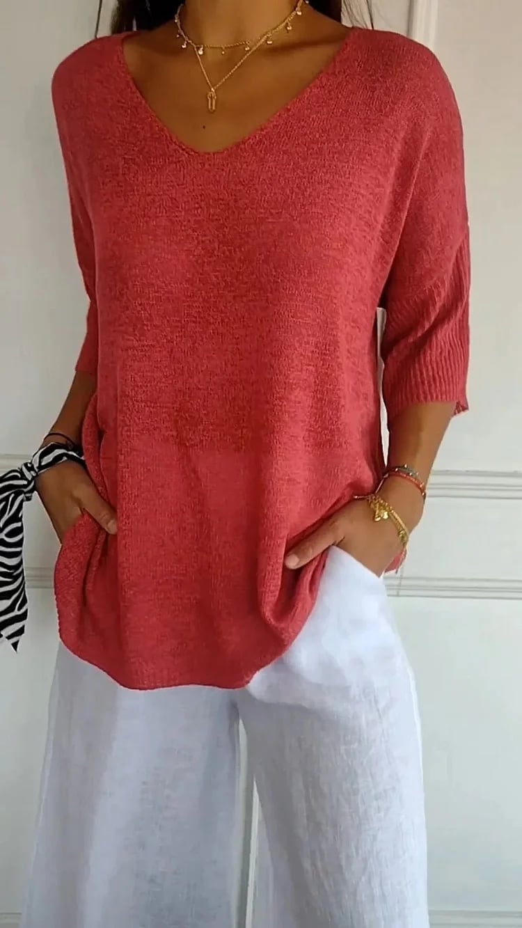 🔥Spring Sale 49% OFF - Solid V-neck knitted top
