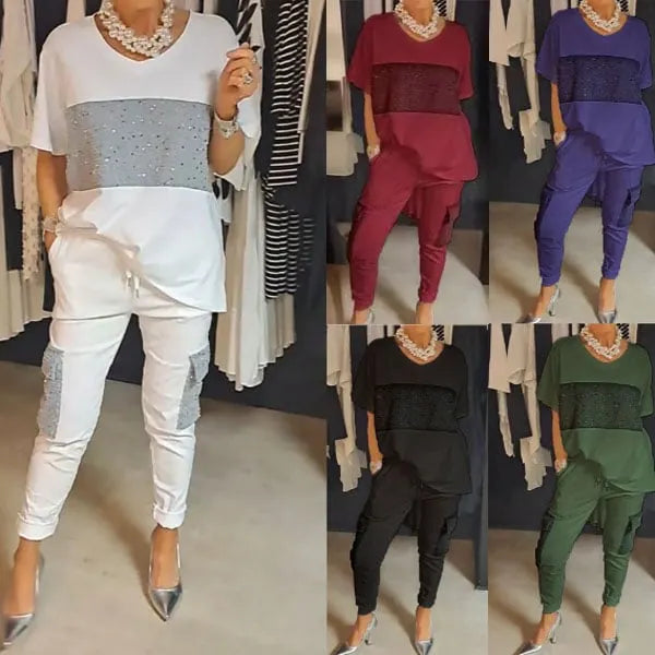 Sequin splicing short-sleeve T-shirt and pants casual sets 🔥(BUY 2 FREE SHIPPING)🔥