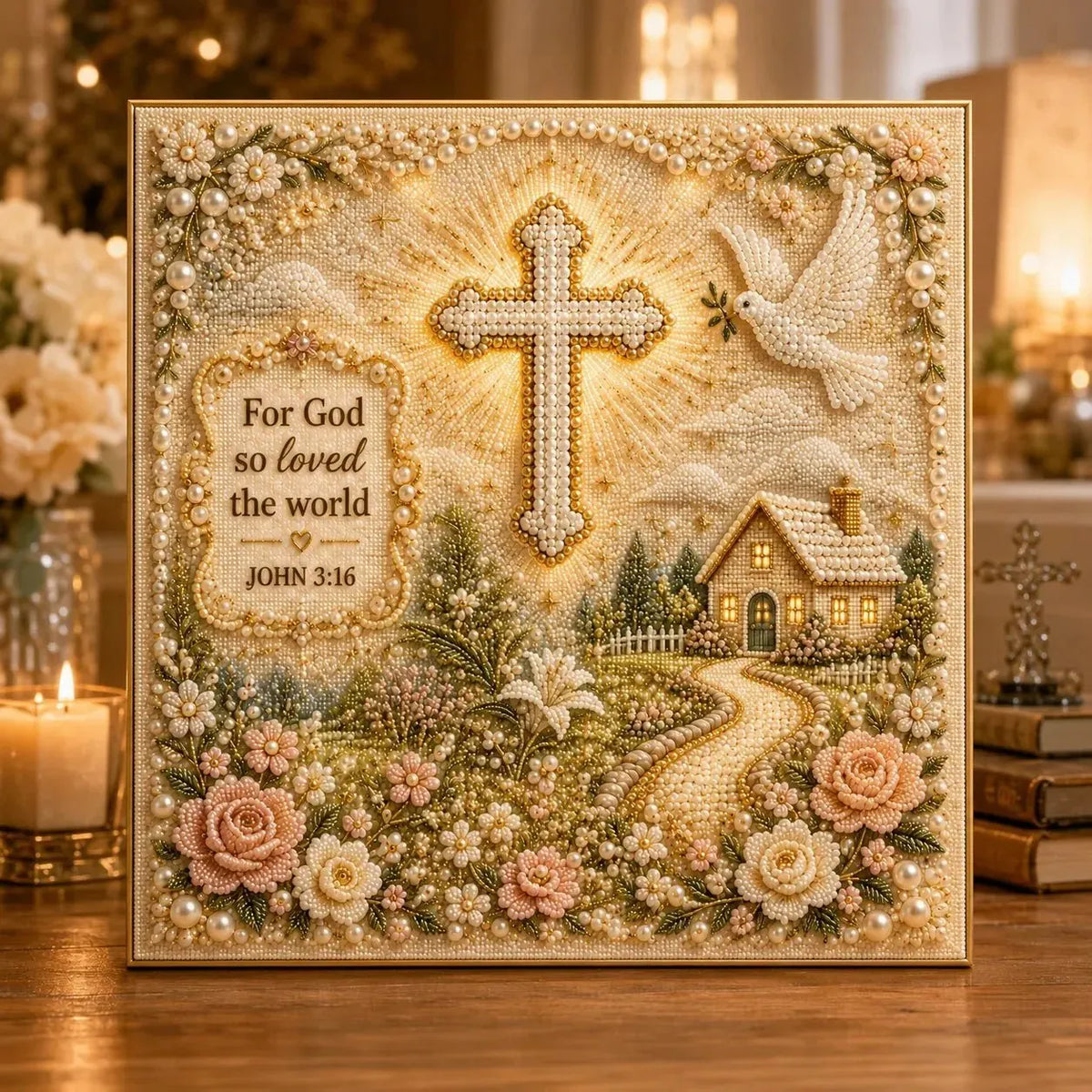 🔥HOT SALE🔥Premium 3D Pearl Garden of Faith Scripture Art Kit | Luxury Flocked Canvas with Scratch-Resistant Non-Fading Pearl Beads DIY Christian Faith Decor 🌿🙏💎