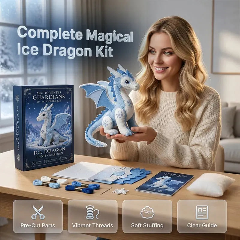 🔥HOT SALE🔥DIY Ice Dragon Felt Patchwork Kit Arctic Winter Guardian Sewing Set