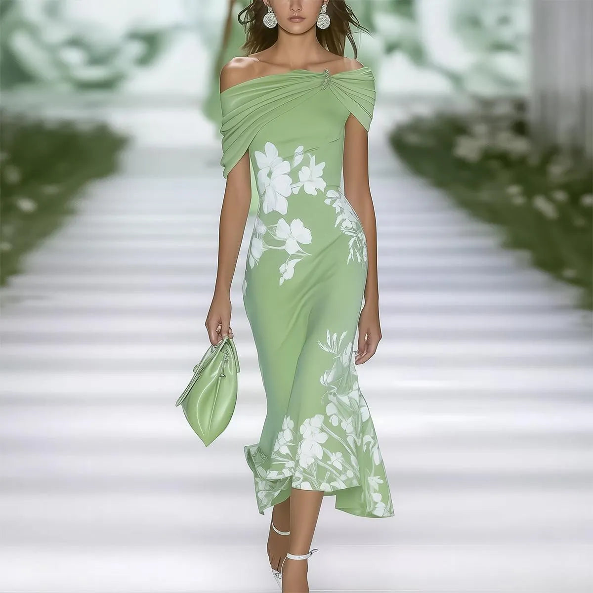 Fresh Short Sleeve Green Maxi Dress