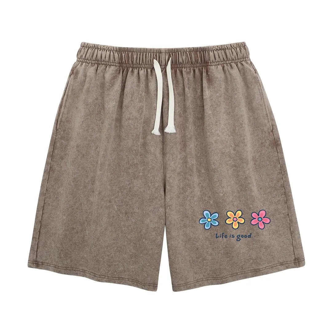 🔥HOT SALE🔥Women's Soft Cotton Blend Washed Floral Shorts, Casual Summer Travel Streetwear Bottoms