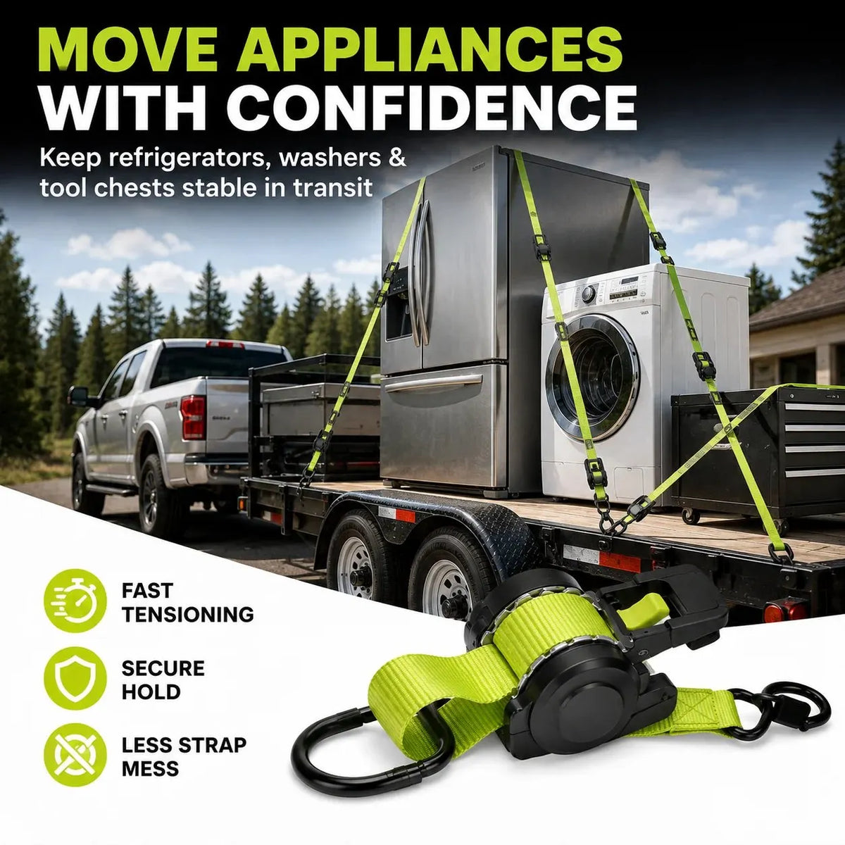 🔥HOT SALE🔥⚡Green Ratchet Straps 11.5ft – 1500LB Hold for Moves & More