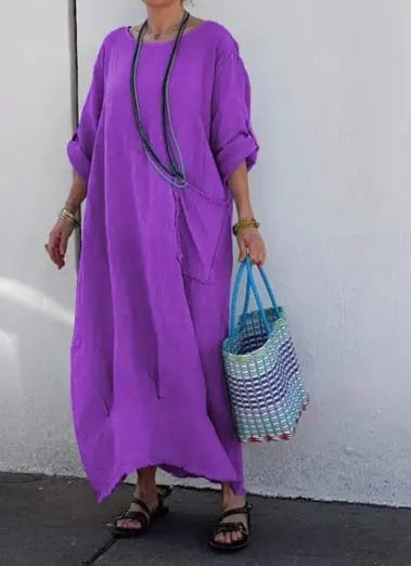 Cotton and Linen Patchwork Long Dress (Buy 2 Free Shipping)