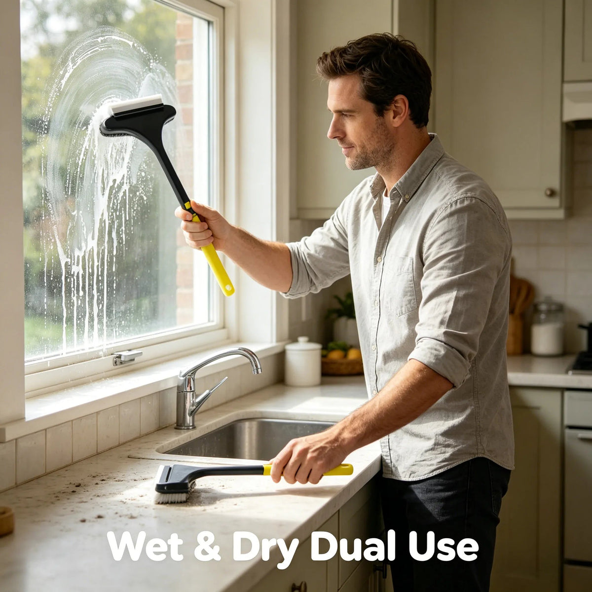 🔥HOT SALE🔥🧼2-in-1 Window & Surface Cleaning Brush – Wet & Dry Dual Use