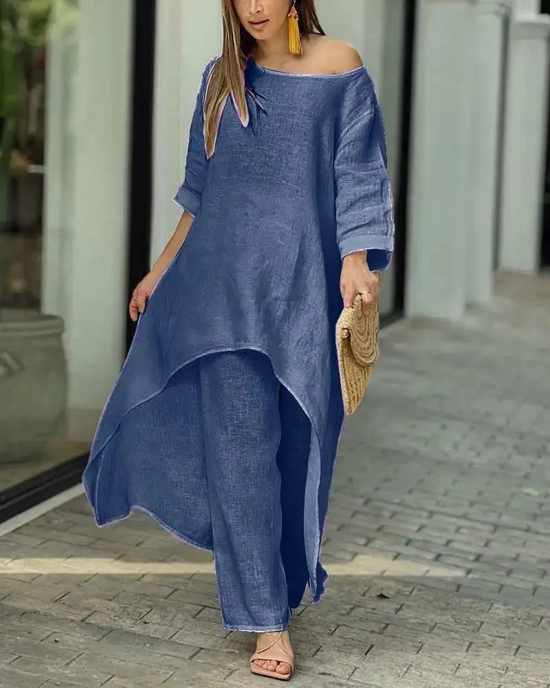 💕Women's Solid Color Linen Fashionable Casual Suit💃💃