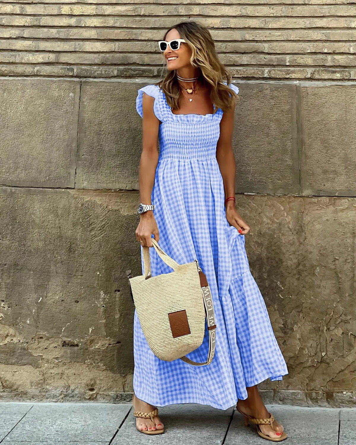 Spaghetti Strap Flounce Long Dress