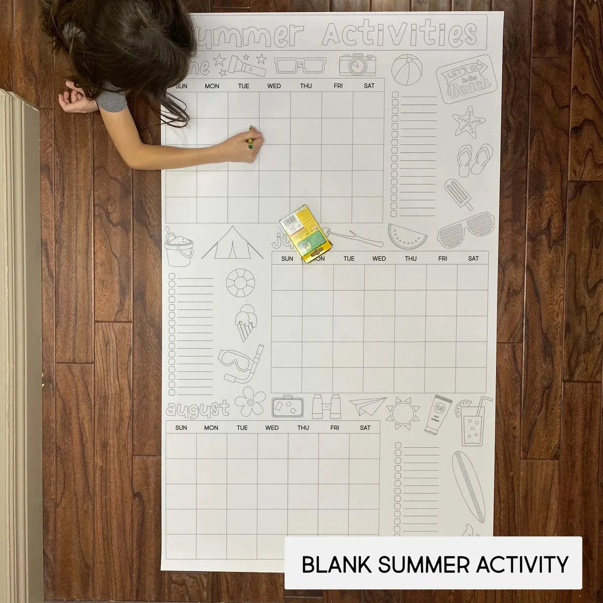 🌞 Giant Summer Activity Calendar Coloring Poster | 30×50 Inch Family Summer Planner
