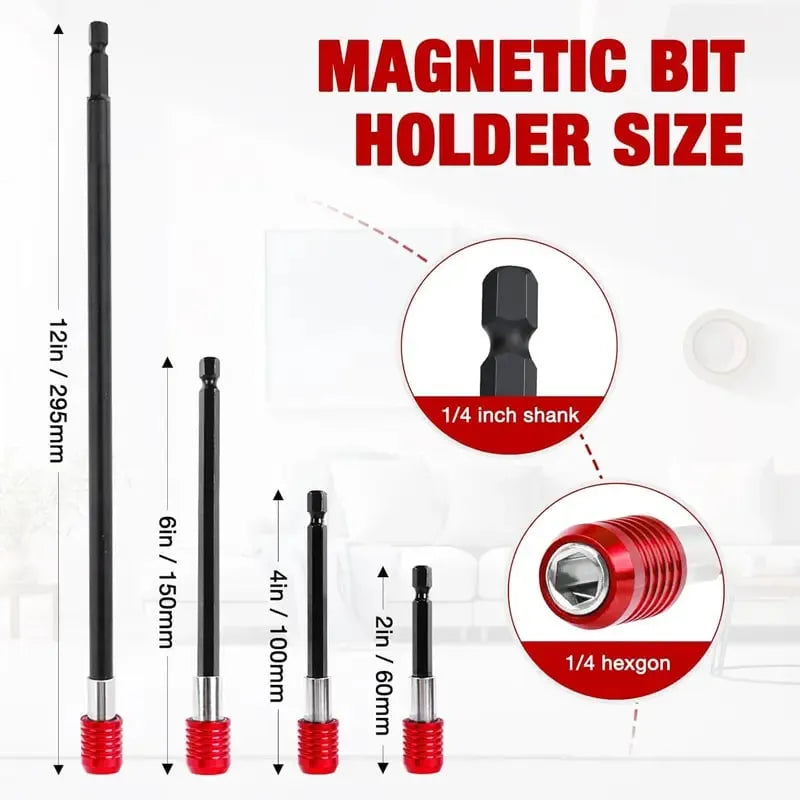 🔥LAST DAY 49% OFF - 🛠️Drill Bit Extension 2/4/6/12'', Magnetic Bit Holder 4 Pcs, Drill Extension Bit Holder 1/4'' Hex