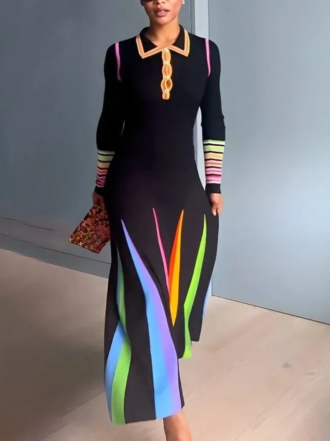 Rainbow Skirt Polo Midi Dress