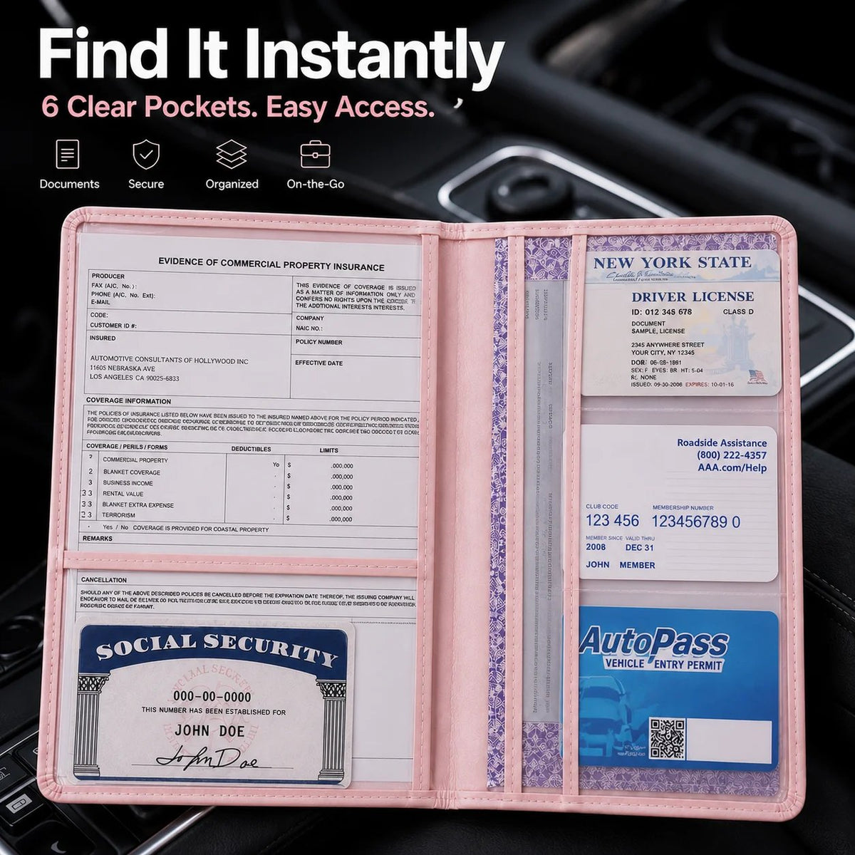 🎉 Car Registration & Insurance Document Holder | Premium PU Leather Organizer