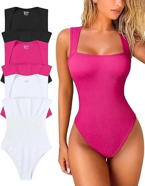 🩱🔥Sexy Ribbed Strap Square Neck Sleeveless Bodysuit 🩱🌟