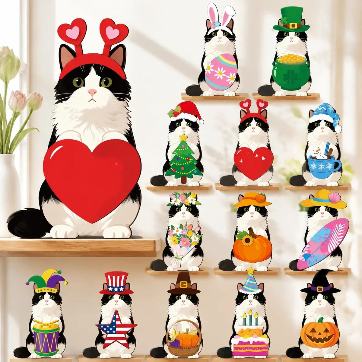 🔥HOT SALE🔥🐾 Interchangeable Seasonal Animal Wooden Decor Set