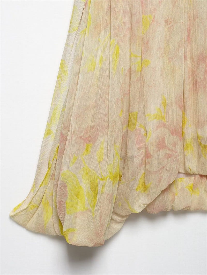 Puff Sleeve Asymmetric Hem Printed Shirt
