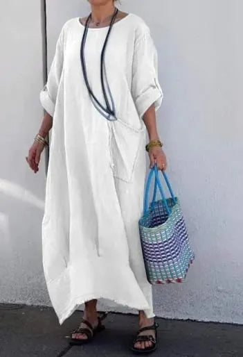 Cotton and Linen Patchwork Long Dress (Buy 2 Free Shipping)