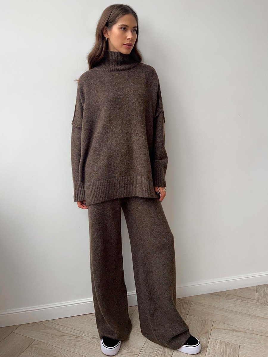 Unique Knit Top with Slit and Loose-fitting Trousers (FREE SHIPPING)