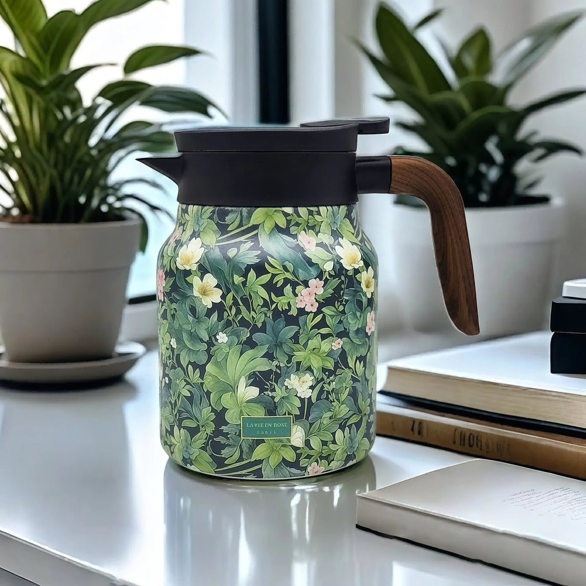 Vintage Floral Pattern Tea Thermos–Built-In Infuser