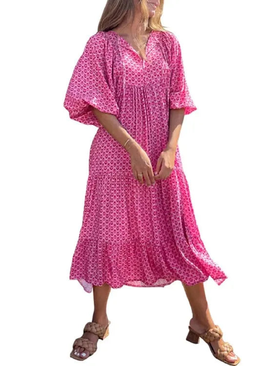 WOMEN'S PUFF SLEEVE FLORAL BOHO MAXI DRESS (BUY 2 FREE SHIPPING)