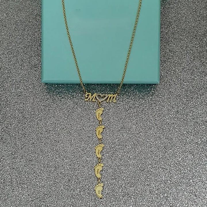 Mother's Day Gift Personalised Heart Crystal Mom Necklace With Baby Feet
