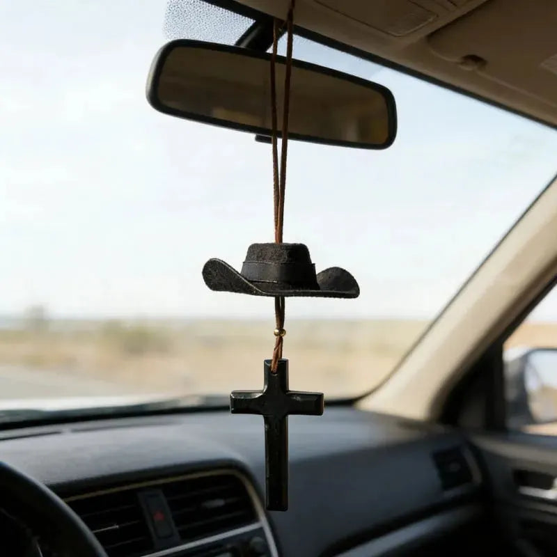 🎉🤠 Cowboy Hat & Cross Car Charm | A Ride with Style & Faith 🚗✨