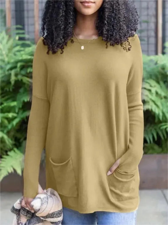 Long Sleeve Thumbhole Sweater Pocket Tunic (Buy 2 Free Shipping)