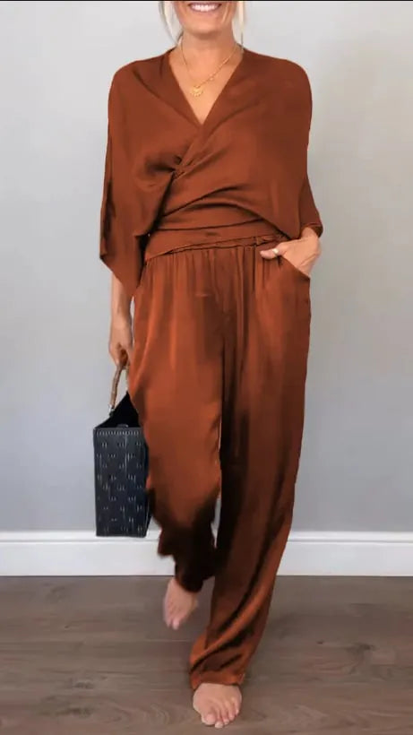 Women's V-neck Casual Comfortable Satin Suit💖Buy 2 Sets Free Shipping