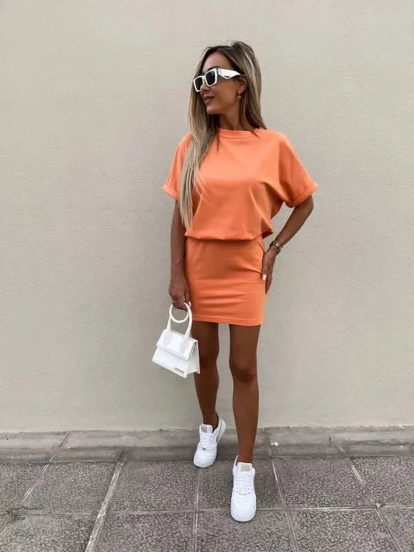 Women's Short-Sleeve Elastic Waist Bodycon Short Dress (Buy 2 Free Shipping)