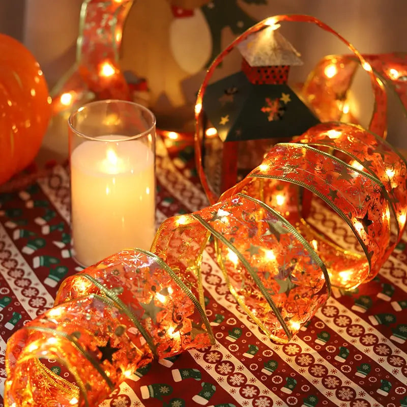 🖤Black Friday Deal 49% OFF🎊 - Christmas Double Sided Hot Stamping Glowing Ribbon Lights