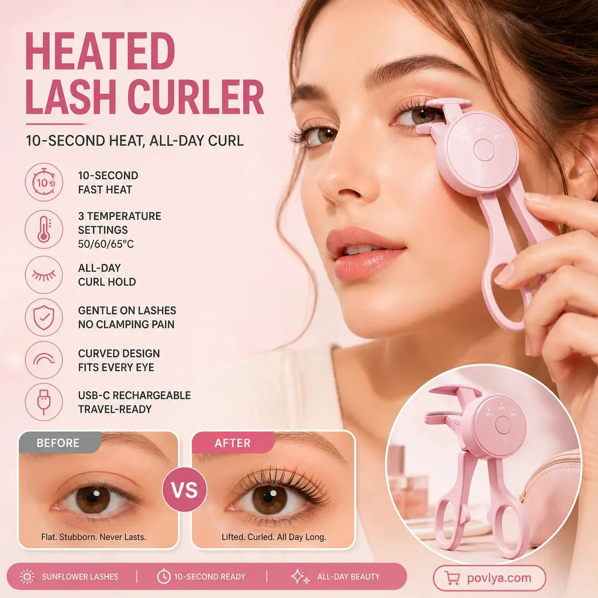 🔥HOT SALE🔥💗 Heated Eyelash Curler – 10-Second Heat, 3 Temp Settings & USB-C Rechargeable ✨