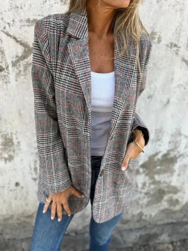 Stylish Retro Houndstooth Lapel Casual Blazer