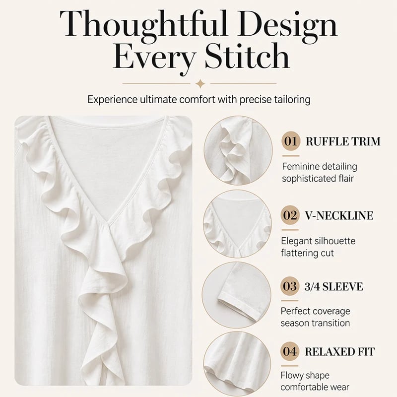 Trending Now⭐💫 Flowy V-Neck Top with Ruffle Accent – Versatile Solid Color That Pairs with Everything