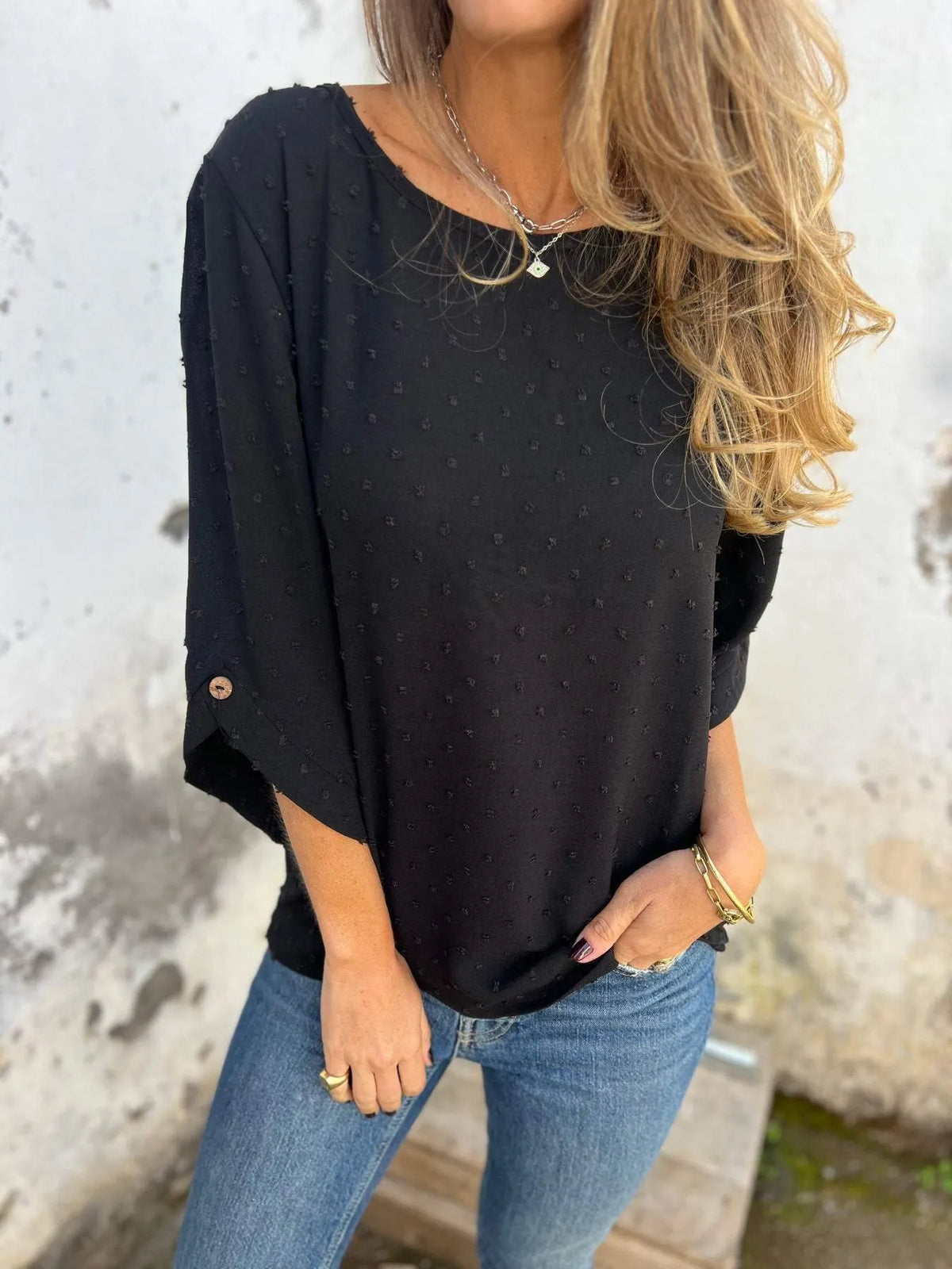 🔥Round Neck Chiffon Jacquard Casual Top