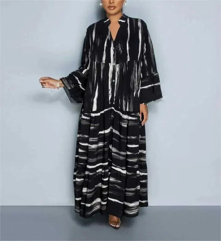 Printed ruffle hem maxi dress 🔥 (Buy 2 Free Shipping)