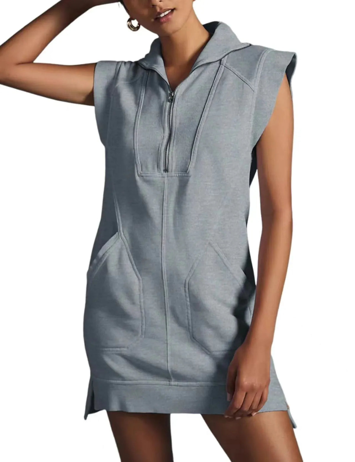 Quarter Zip Front Dress with Pockets (Buy 2 Free Shipping)