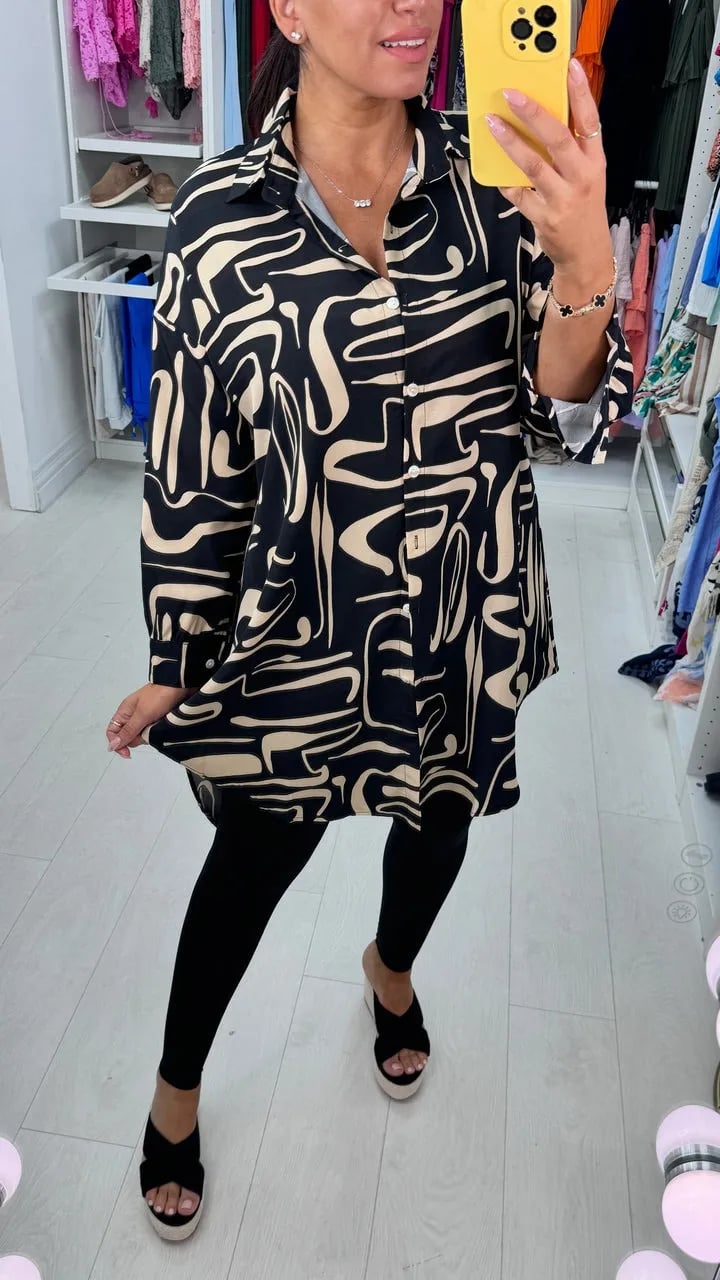 Abstract Print Oversized Shirt- Buy 2 Free Shipping