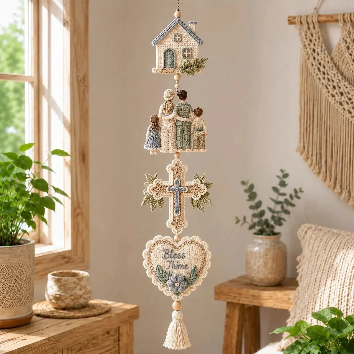🎉✝️Blessed Faith Hanging Cascade – Finished Ornament or DIY Crochet Kit