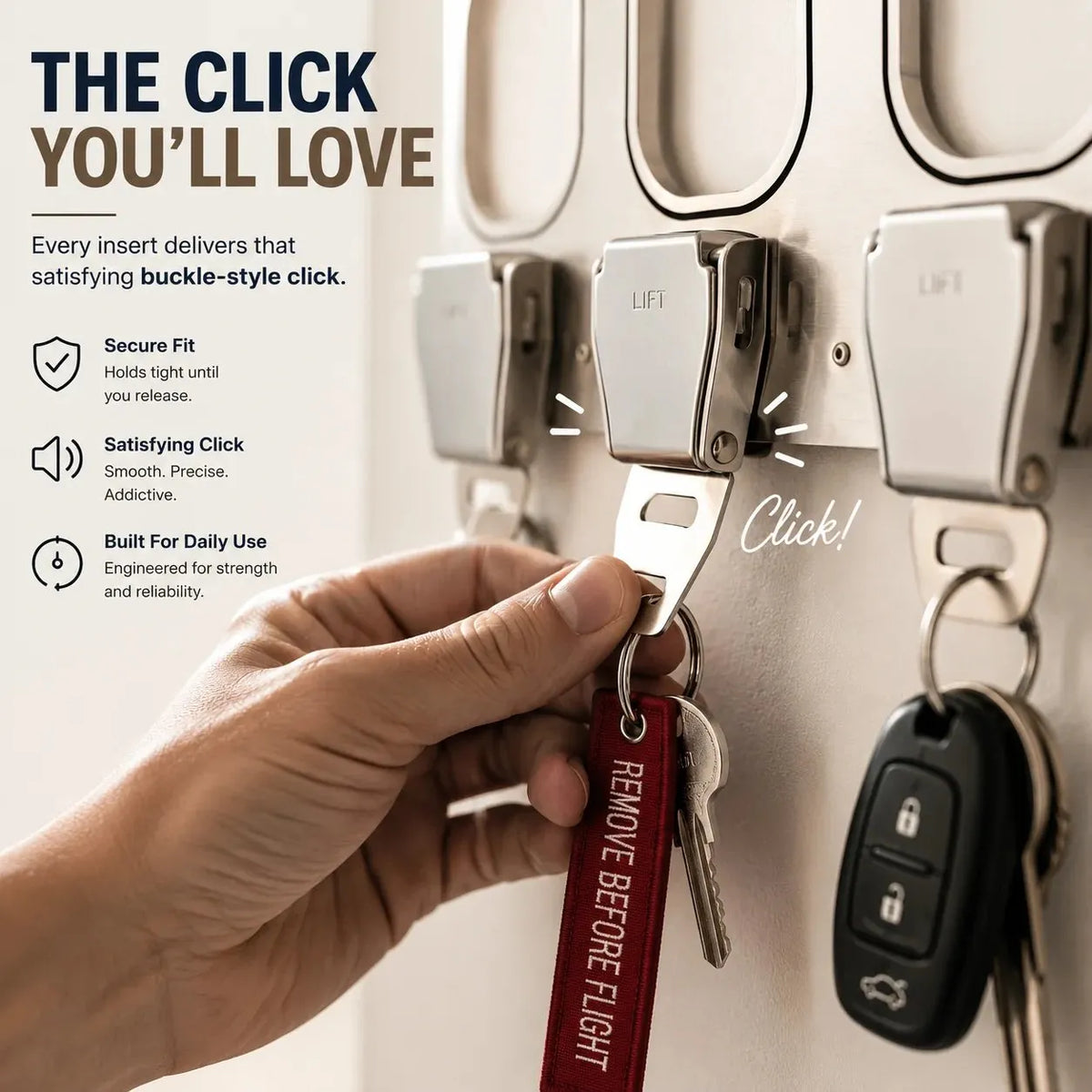 🔥HOT SALE🔥✈️ Aviation Style Key Holder – Buckle-Inspired Wall Mounted Key Organizer for Entryway & Home