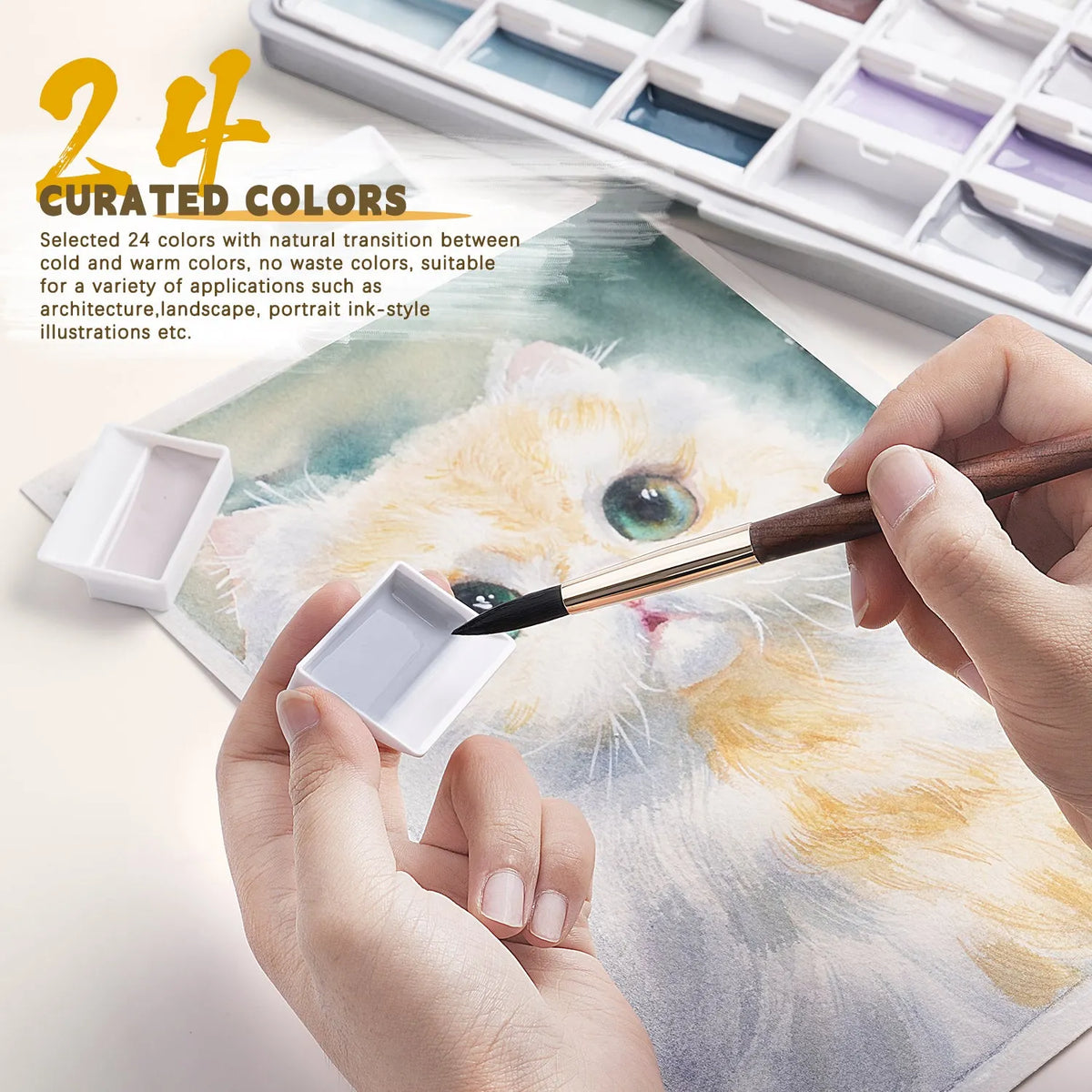 24-Color Opaque Semi-Solid Watercolor Paint Set