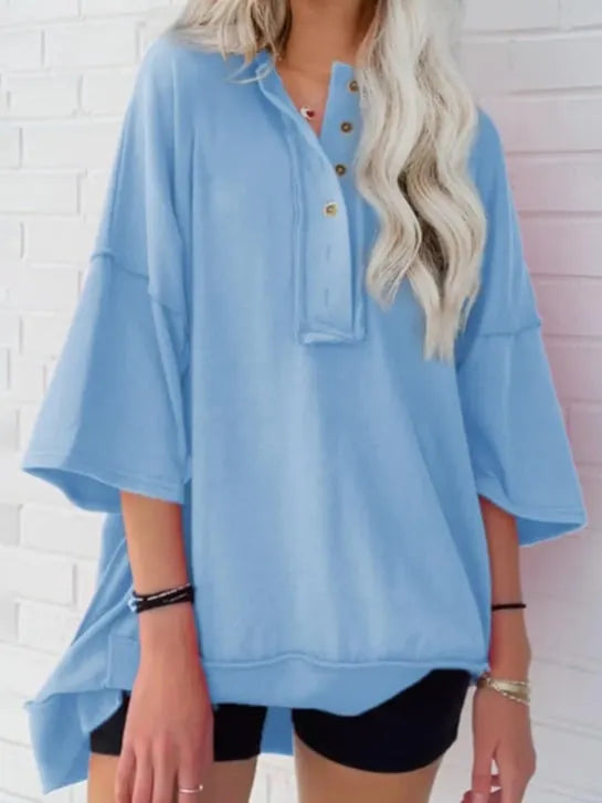 Oversized Casual Henley Summer Tops Tees (Buy 2 Free Shipping)