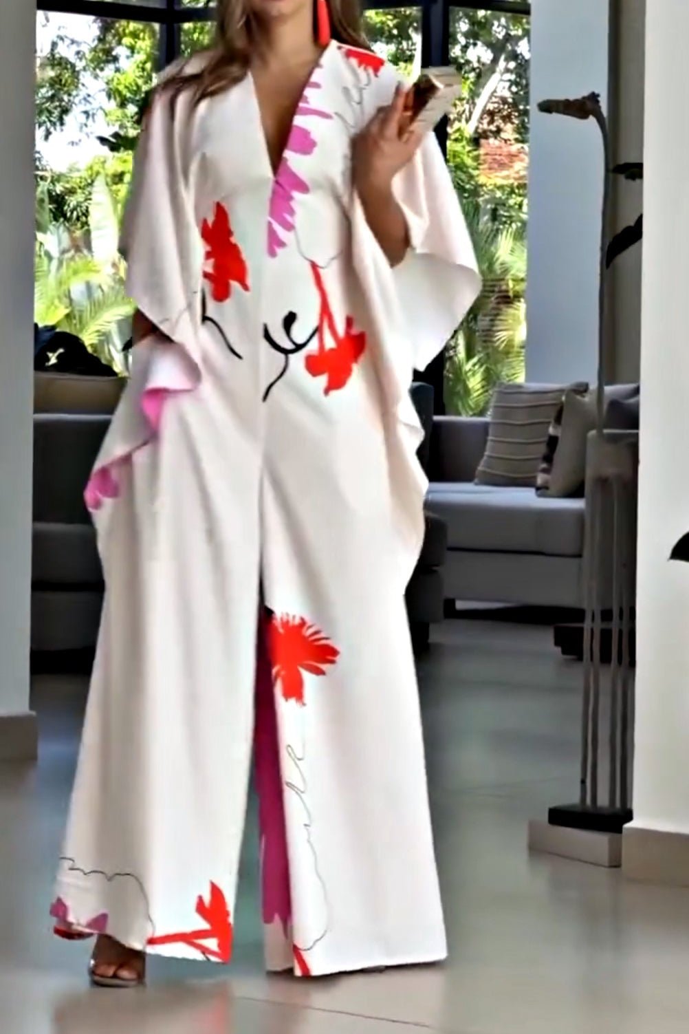 Fashionable Contrast Color, V-neck Design Slim Jumpsuit