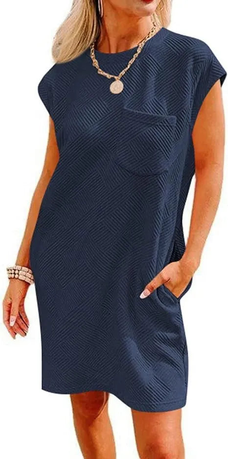 Women's Casual Textured T-shirt Dress with Pockets (Buy 2 Free Shipping)