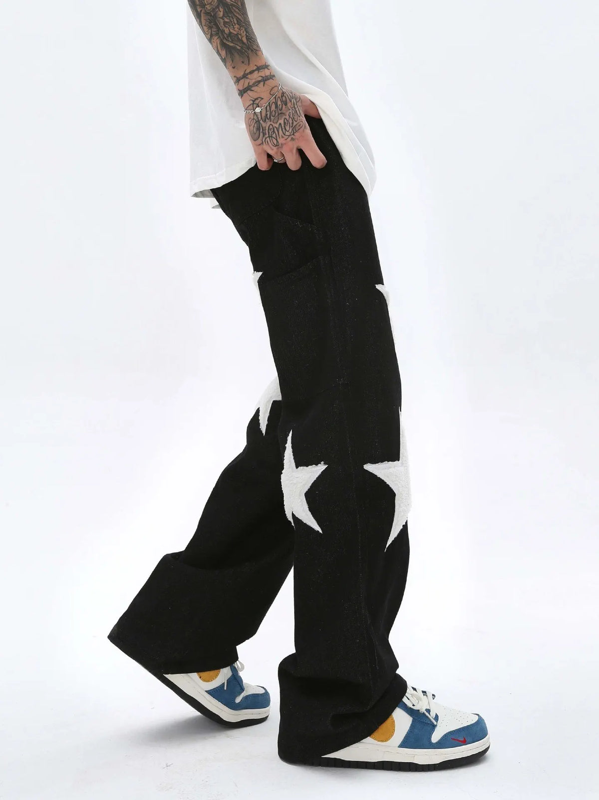 Star Towel Patch Stacked Wide Leg Denim (FREE SHIPPING)