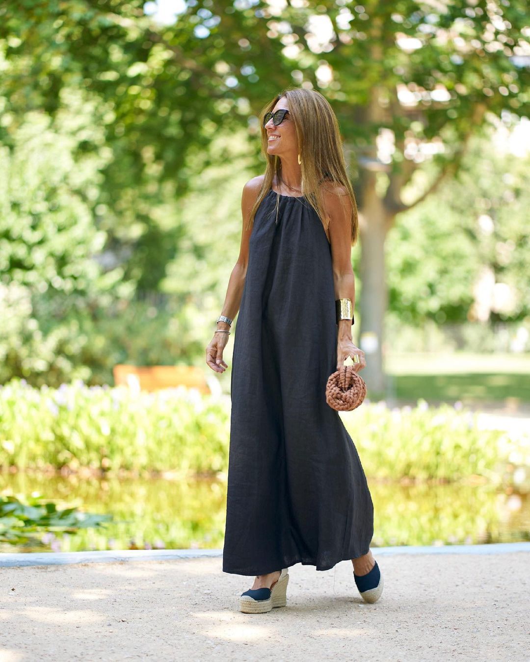 Women's casual suspender slit cotton and linen dress - Buy 2 free shipping