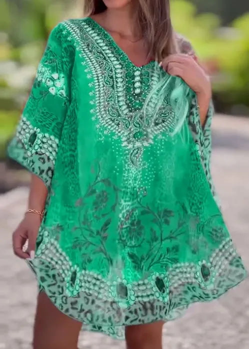 💐Asymmetric women's dress with V-neck and loose cut