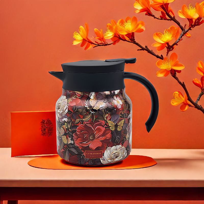 Vintage Floral Pattern Tea Thermos–Built-In Infuser