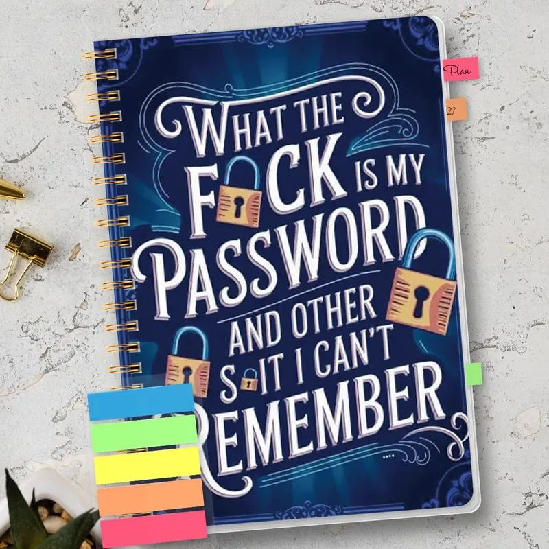 🔥HOT SALE🔥📅Funny Password Notebook - Spiral Bound with Lock Icons & Funny Security Phrases✍️