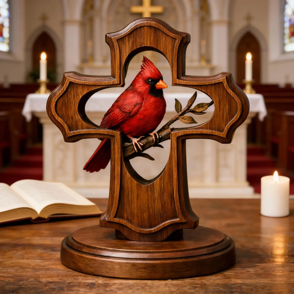 ❤️✝️Handcrafted Cardinal Cross Ornament