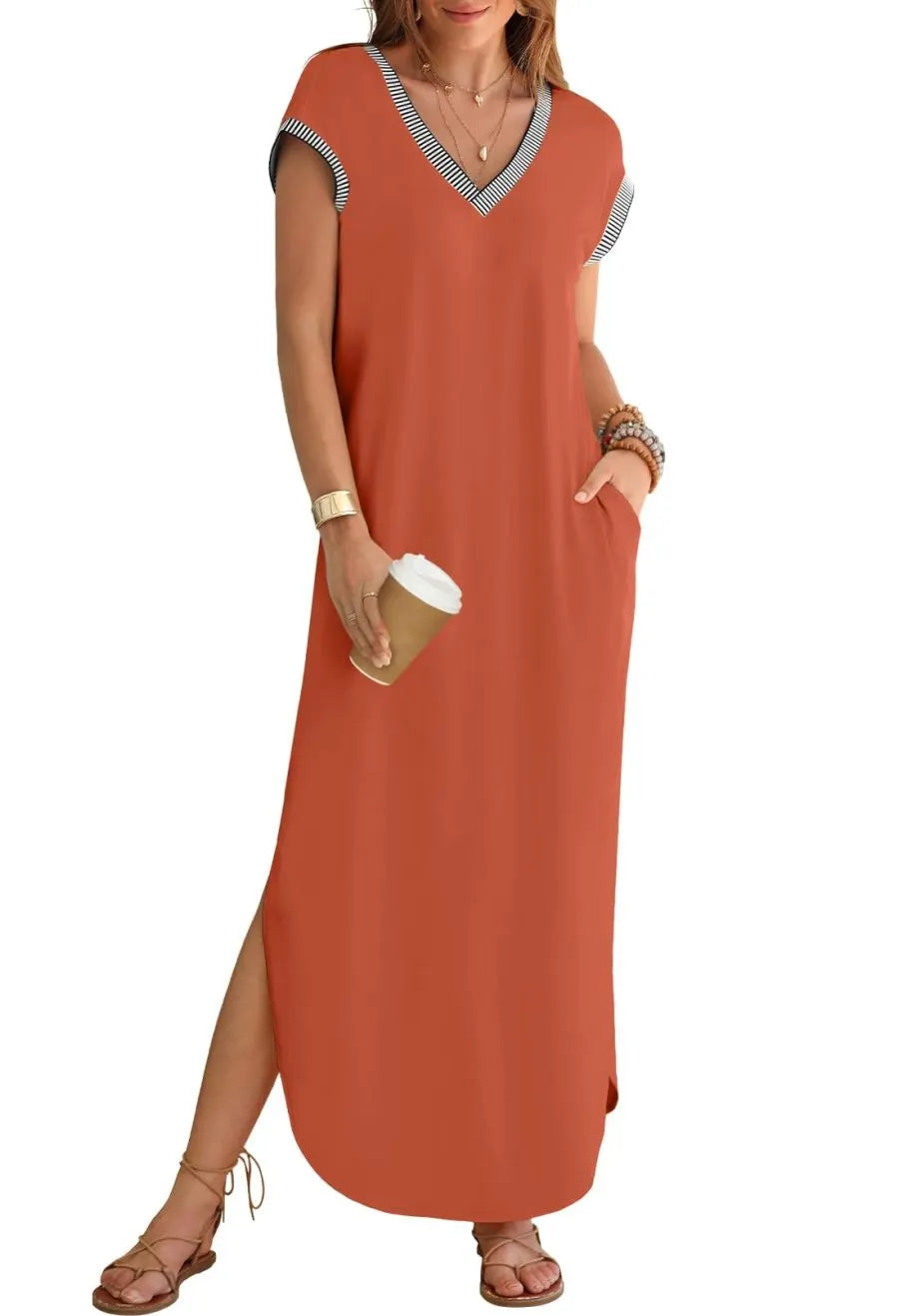 💃Women's V Neck Split Loose Long Dress (Buy 2 Free Shipping)